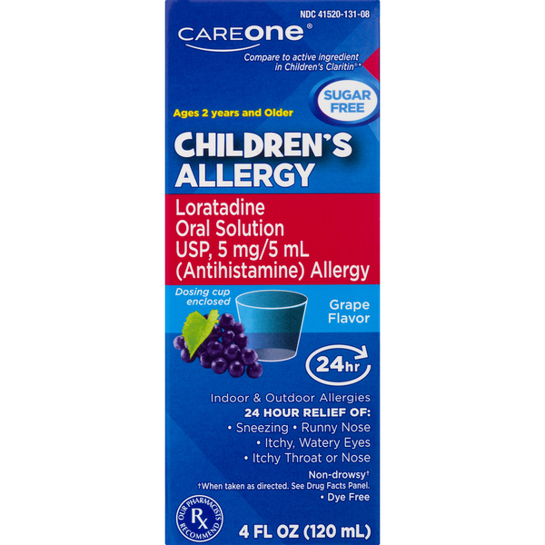 CareOne Children's Allergy Loratadine Antihistamine Grape Sugar Free