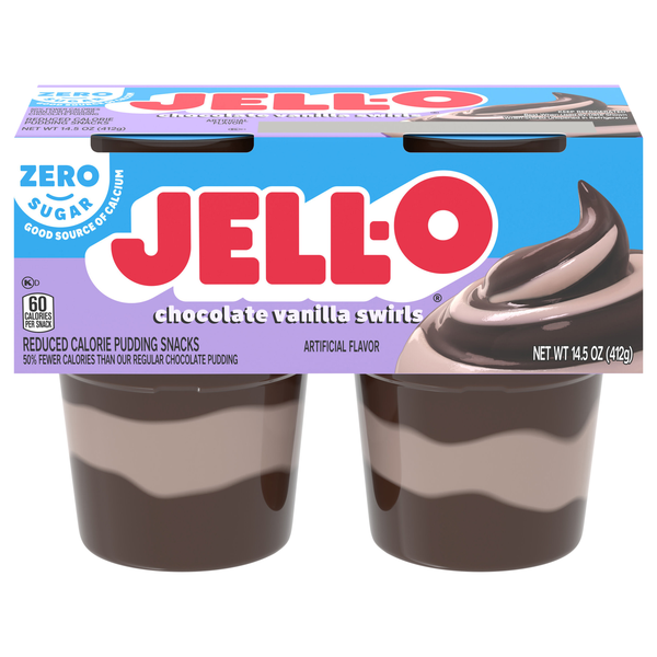 Jell-O Zero Sugar Chocolate Vanilla Swirls Pudding Snack Cups - 4 ct