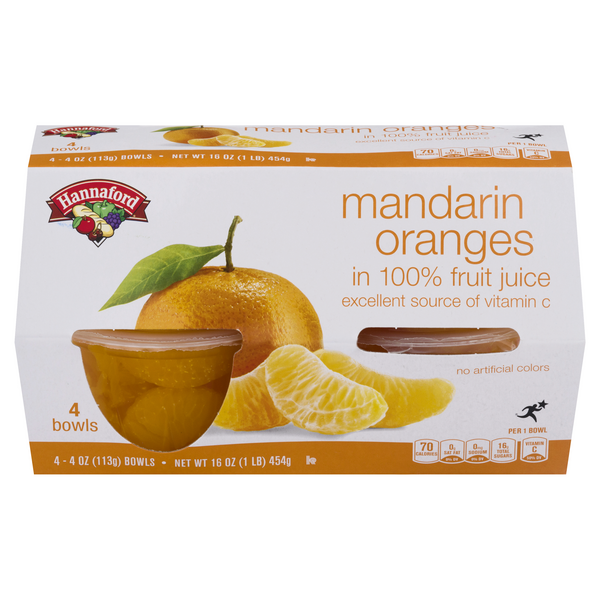 Hannaford Mandarin Oranges Fruit Cups in Juice - 4 ct