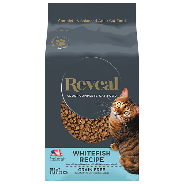 Save on Reveal Adult Complete Dry Cat Food Whitefish Recipe Grain Free