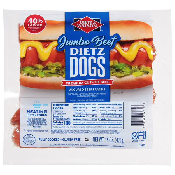 Save on Dietz & Watson Jumbo Beef Uncured Beef Franks 6 ct Order