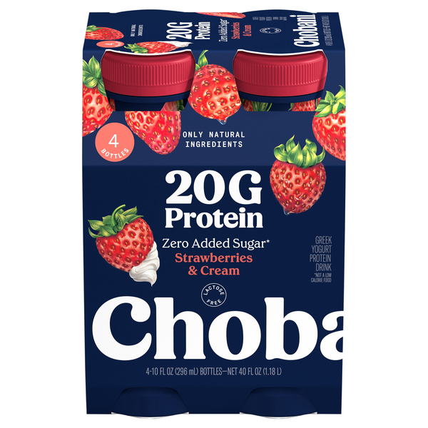 Chobani Strawberries & Cream Greek Yogurt 20g Protein Drink - 4 pk