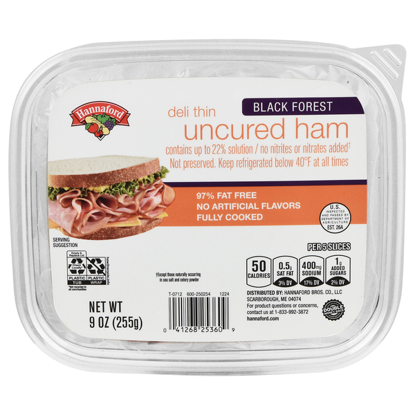 Hannaford Deli Thin Black Forest Uncured Ham Sliced