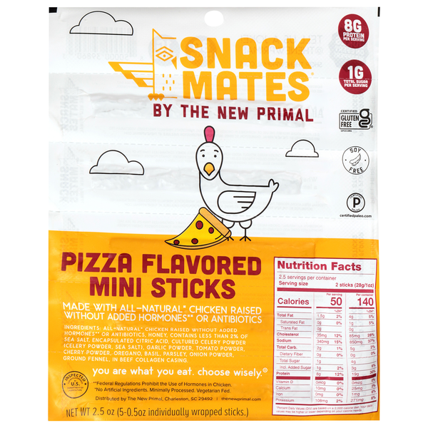 The New Primal Snack Mates Kids Pizza Flavor Meat Sticks - 5 ct