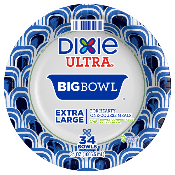Dixie Ultra Big Bowl Extra Large Paper Bowls 34 oz