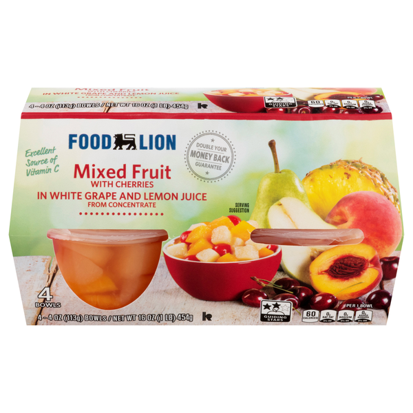 Food Lion Mixed Fruit with Cherries in White Grape & Lemon Juice - 4 ct