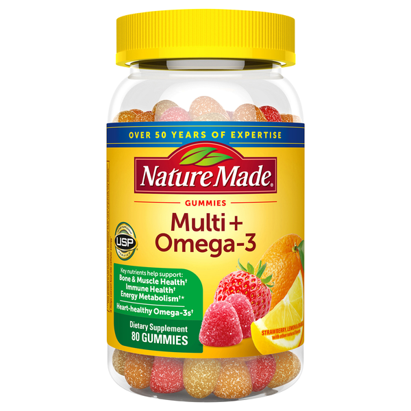 Nature Made Adult Gummies Multi + Omega-3 Strawberry Lemon Orange