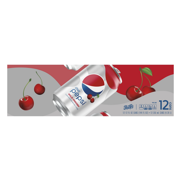Pepsi Diet Wild Cherry Soda, 12 Ounce (12 Cans