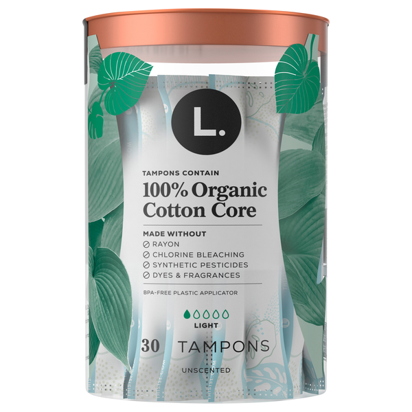 Save on L. 100 Organic Cotton Core Unscented Light Tampons Order