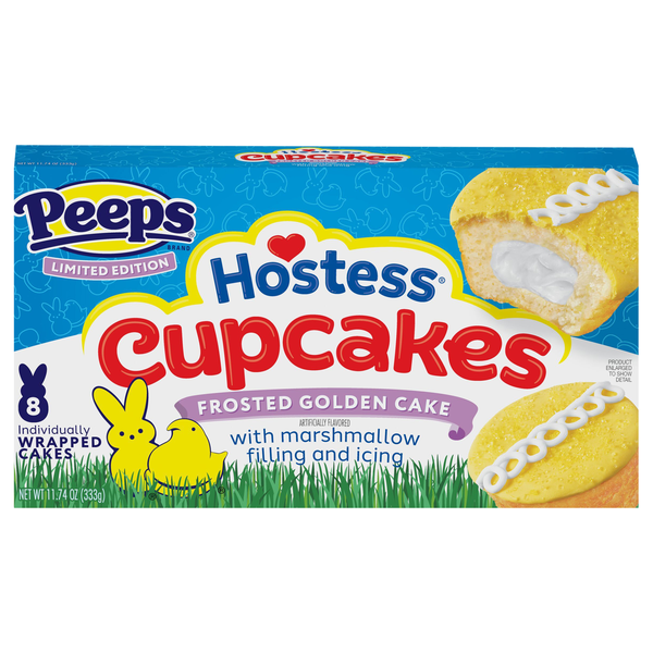Hostess PEEPS Cupcakes Frosted Golden Snack Cakes - 8 ct