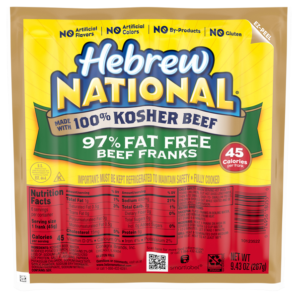 Hebrew National 100% Kosher 97% Fat Free Beef Franks - 6 ct