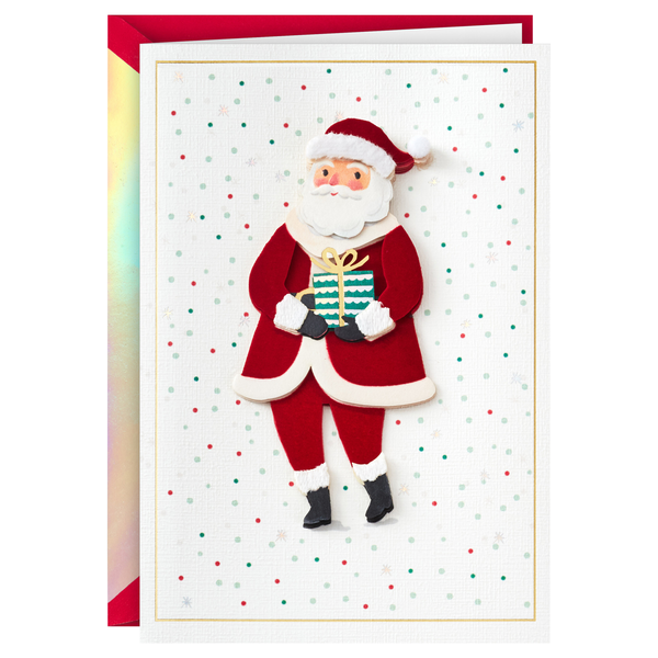 Hallmark Signature Christmas Card Fun Surprises Santa Claus with Gift