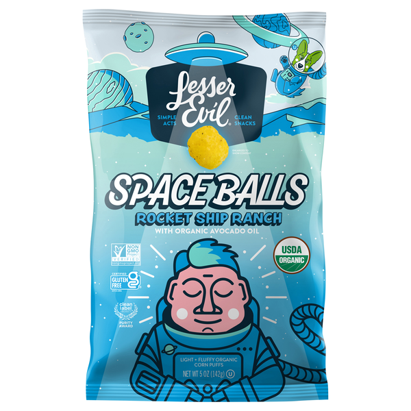 LesserEvil Organic Space Balls Rocket Ship Ranch Corn Puff Snacks