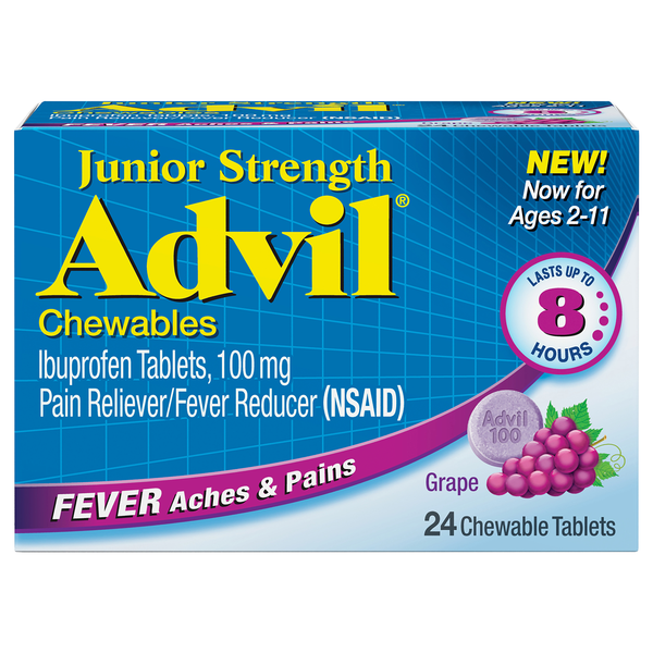 Advil Junior Strength Fever Pains Reliever Grape Ibuprofen Chew Tablets