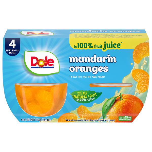 Dole Mandarin Oranges Fruit Cups in Juice - 4 ct