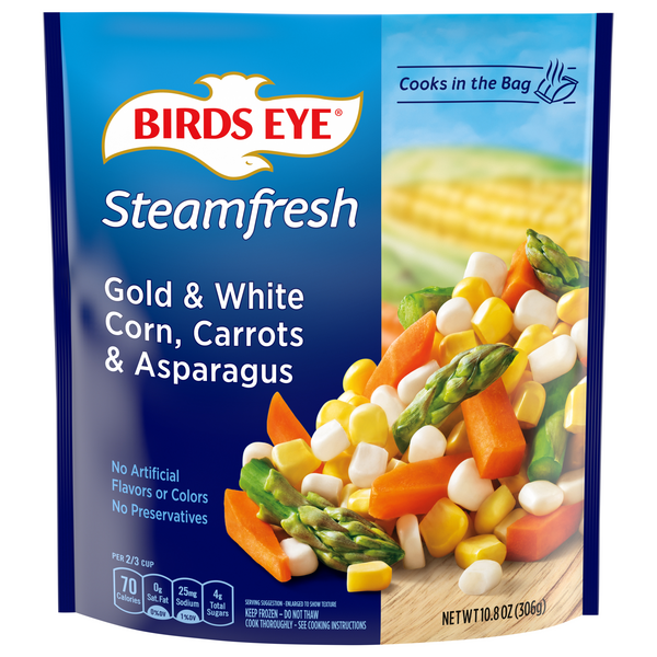 Birds Eye Steamfresh Gold & White Corn Carrots & Asparagus Frozen