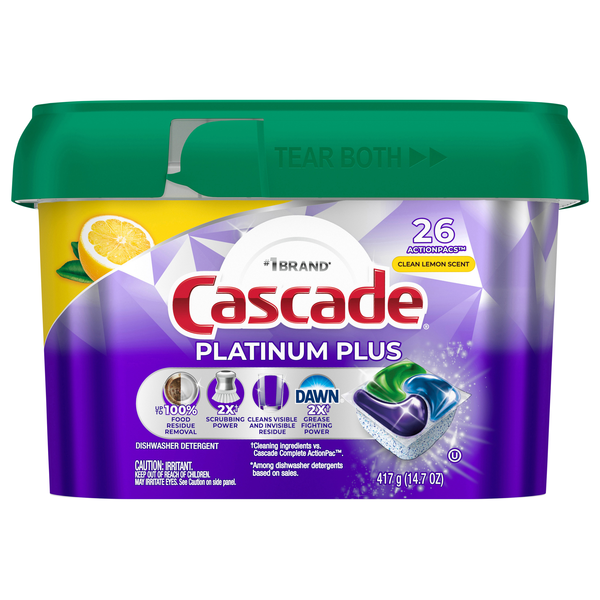 Cascade Platinum Plus Dawn Clean Lemon Dishwasher Detergent Pacs- 26 ct