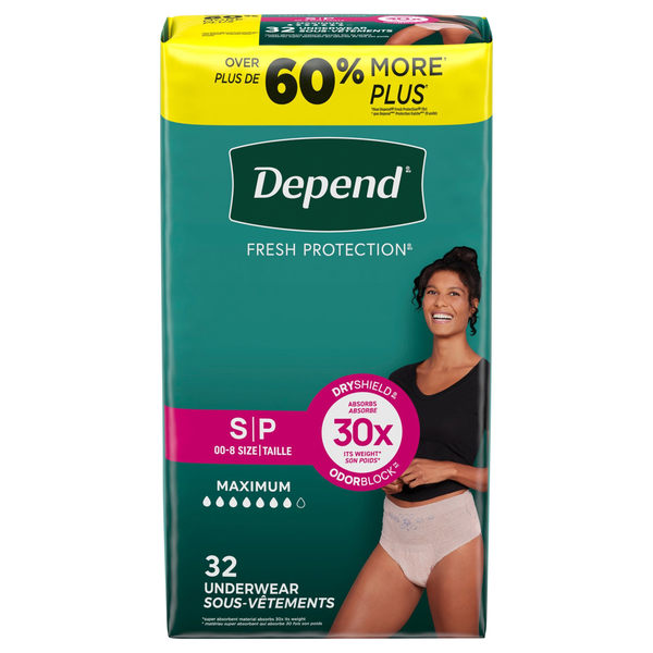 Depend Women's Fresh Protection Incontinence Underwear Maximum Blush S