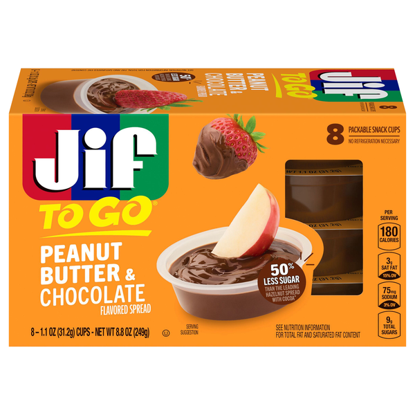 Jif To Go Peanut Butter & Chocolate Spread Portable Snack Cups - 8 ct