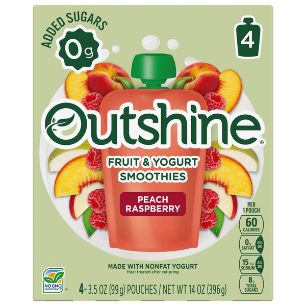 Outshine Peach Raspberry Fruit & Yogurt Smoothies Pouches - 4 ct