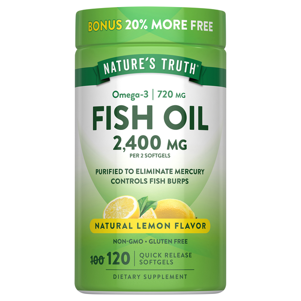 Nature's Truth Natural Lemon Flavor 2400mg Fish Oil Softgels