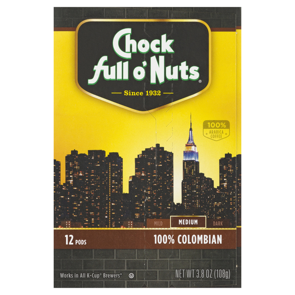 Save on Chock Full O'Nuts 100 Colombian Medium Roast Coffee KCup Pods