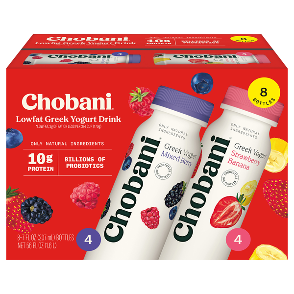 Chobani Mixed Berry/Strawberry Banana Lowfat Greek Yogurt Drink - 8 pk