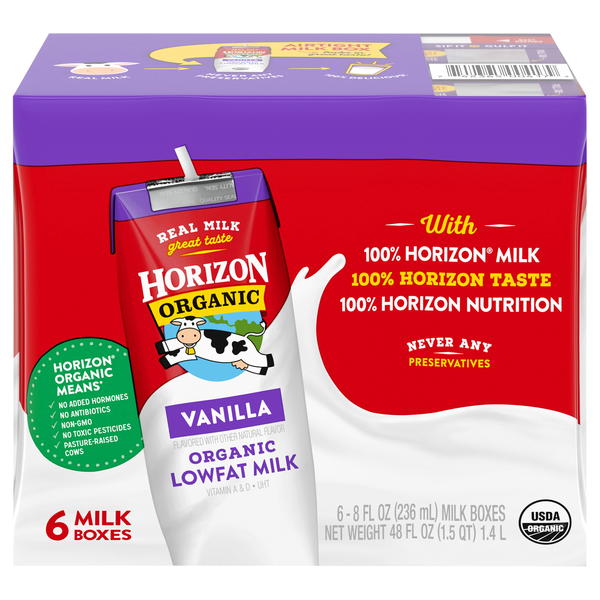 Horizon Organic Low Fat Vanilla Milk - 6 pk Shelf Stable