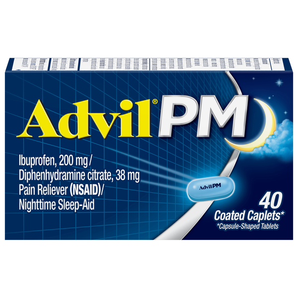 Advil PM Ibuprofen Pain Relief 200 mg Coated Caplets