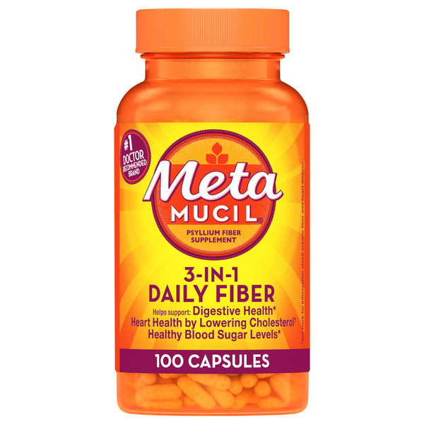MetaMucil 3-in-1 Multi-Health Psyllium Filled Fiber Supplement Capsules