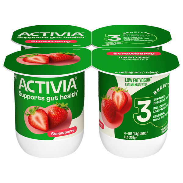 Activia Low Fat Strawberry Probiotic Yogurt Cups - 4 ct