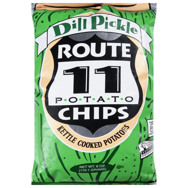 Save on Route 11 KettleCooked Potato Chips Dill Pickle Wheat & Gluten