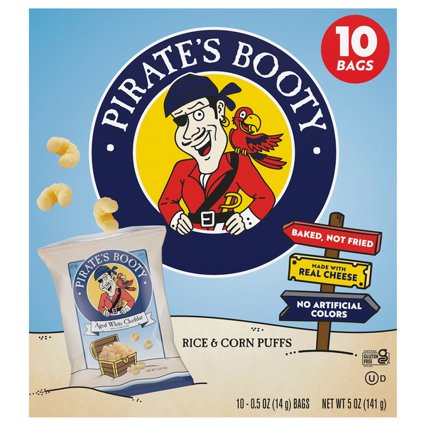 Pirate's Booty Aged White Cheddar Rice & Corn Puffs - 10 pk