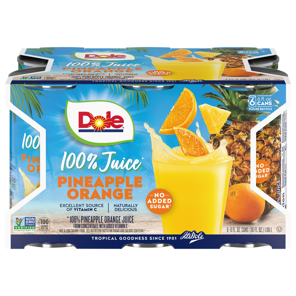 Dole 100% Pineapple Orange Juice - 6 pk