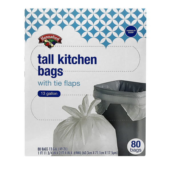 Hannaford Tall Kitchen Trash Bags with Tie Flaps 13 Gallon