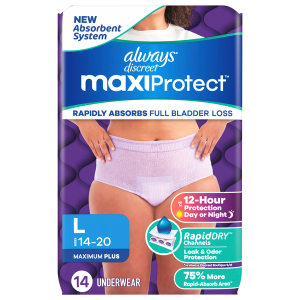 Always Discreet MaxiProtect Women's Incontinence Underwear L