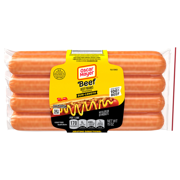 Oscar Mayer Bun Length Uncured Beef Franks - 8 ct