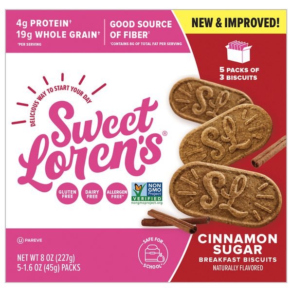 Sweet Loren's Whole Grain Cinnamon Sugar Breakfast Bars Biscuits - 5 ct