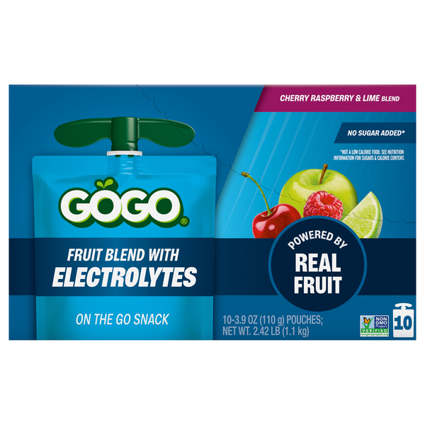 GoGo squeeZ Active Cherry Raspberry & Lime Fruit Blend Pouches - 10 ct