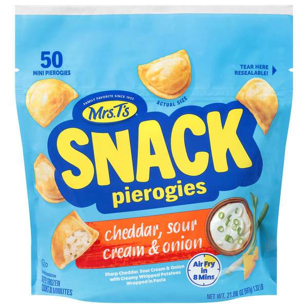 Mrs. T's Cheddar Sour Cream & Onion Snack Pierogies - 50 ct Frozen