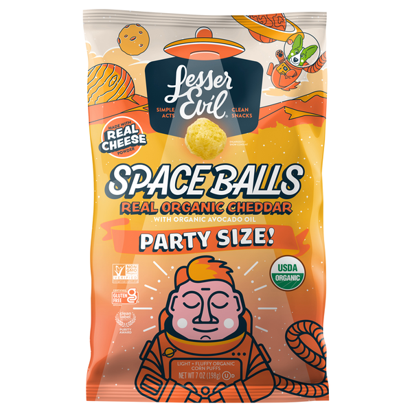 LesserEvil Space Balls Organic Cheddar Cheese Corn Puffs