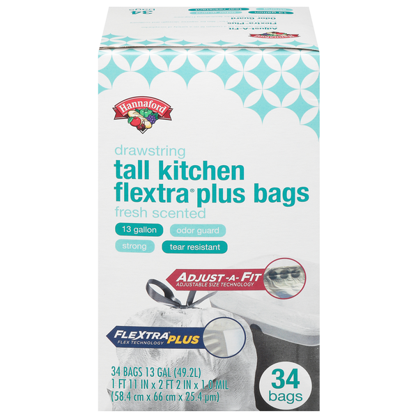 Hannaford FleXtra Plus Fresh Scent Tall Kitchen Drawstring Bags 13 Gallon