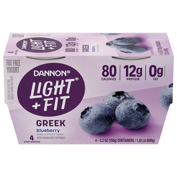 Dannon Light + Fit Fat Free Blueberry Greek Yogurt Cup - 4 ct