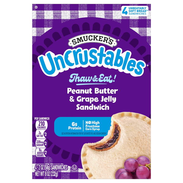 Smucker's Uncrustables Peanut Butter & Grape Jelly Sandwich - 4 ct Frozen