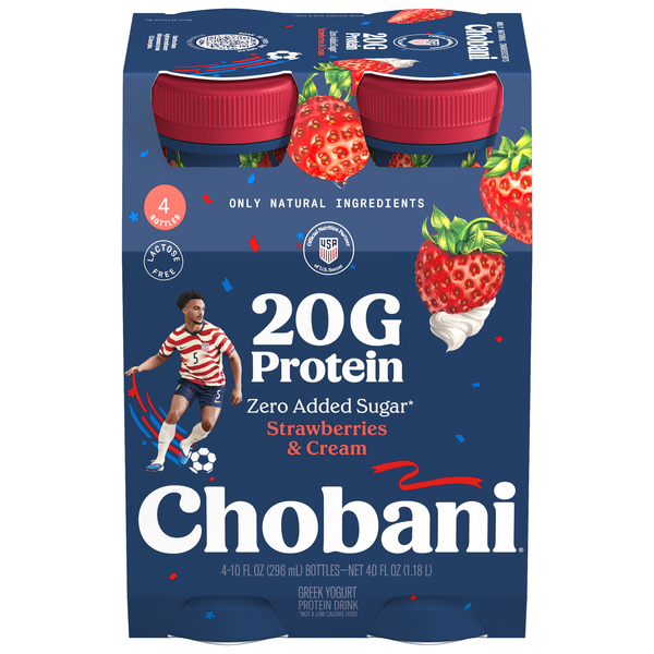 Chobani Strawberries & Cream Greek Yogurt 20g Protein Drink - 4 pk