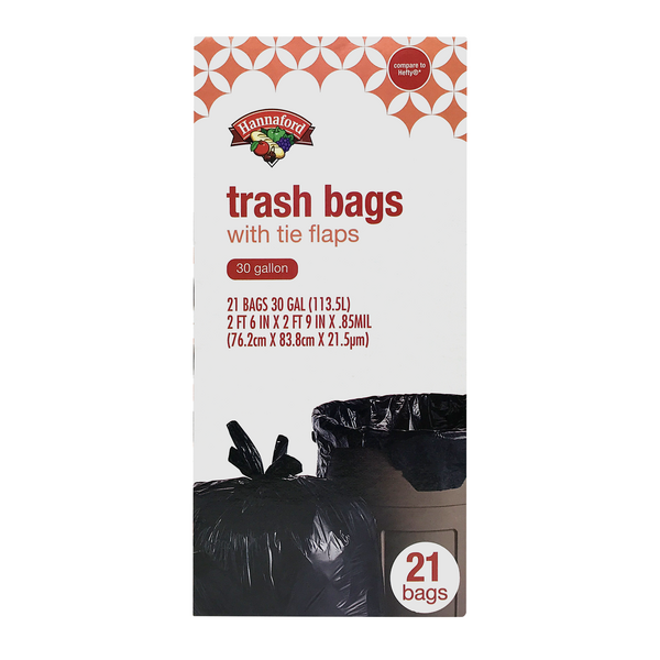 Hannaford Trash Bags with Tie Flaps 30 Gallon