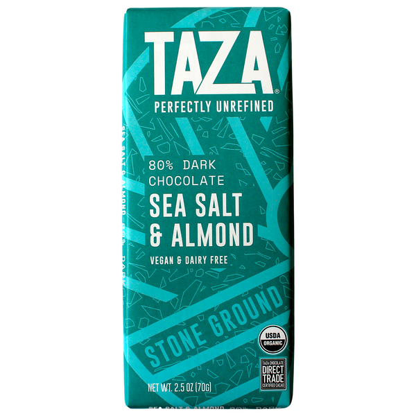 Taza Organic Vegan Sea Salt & Almond 80% Dark Chocolate Candy Bar