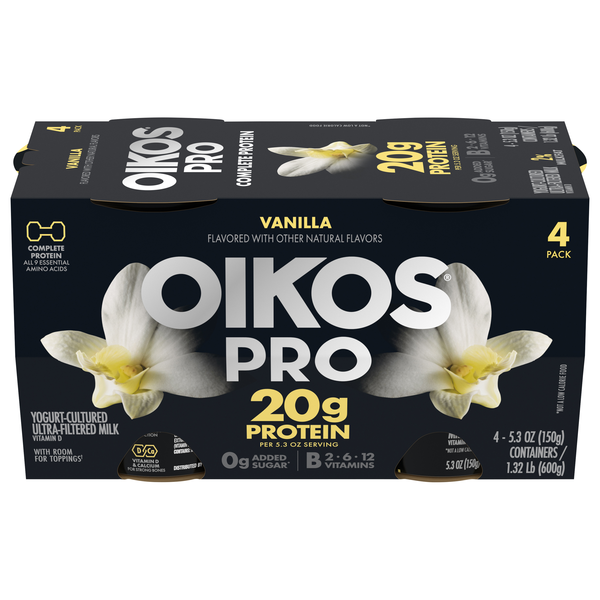 Oikos PRO 20g Protein Vanilla Cultured Ultra-Filtered Milk Yogurt Cup 4 ct