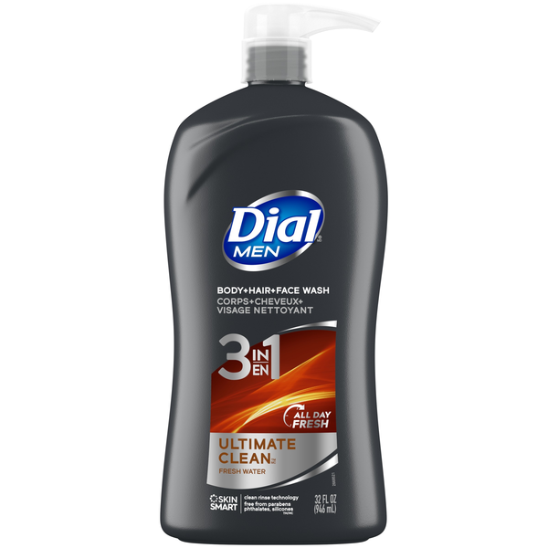 Dial Men Ultimate Clean Amber Wood 3-in-1 Body + Hair + Face Wash Pump