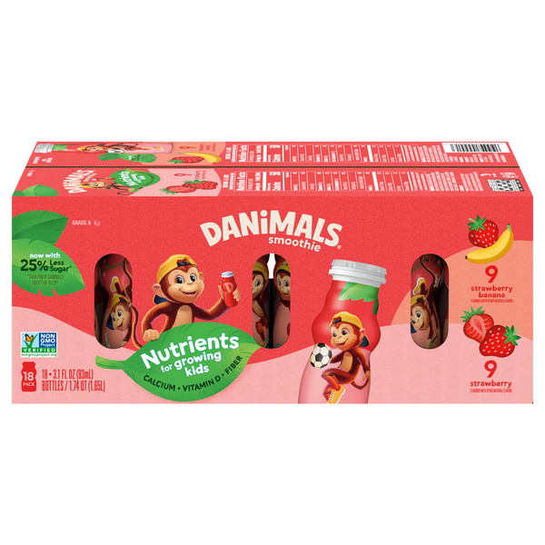 Danimals Smoothie Strawberry & Strawberry-Banana Drink - 18 pk